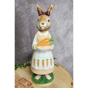 Begonia Market Farmhouse Easter Bunny Girl‎ Figurine 11" Carrots Spring Tabletop